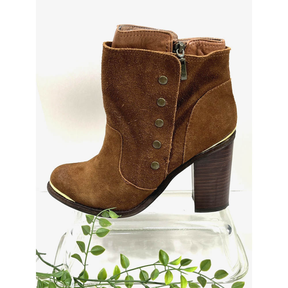 Zigi Girl Brown Suede Booties Boots Womens Size 9 Zip Snap Layer Toe Cap - Picture 4 of 16